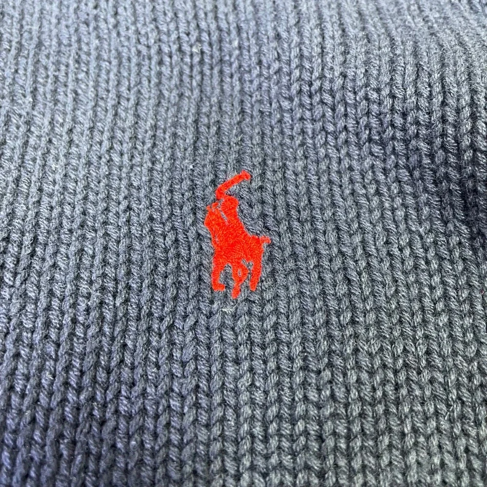VTG Polo Ralph Lauren Mens Navy Blue Cotton Crewneck Sweater L Red Pony Logo